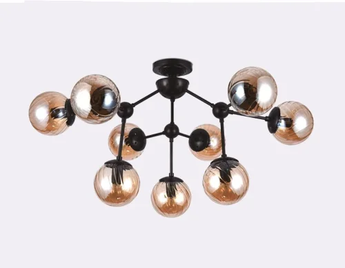 Люстра потолочная TR9018 Ambrella light янтарная на 9 ламп, основание коричневое в стиле лофт современный молекула шар фото 2