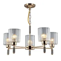 Люстра подвесная Dronero OML-66513-05 Omnilux прозрачная на 5 ламп, основание золотое в стиле современный Люстра подвесная Dronero OML-66513-05 Omnilux прозрачная на 5 ламп, основание золотое в стиле современный