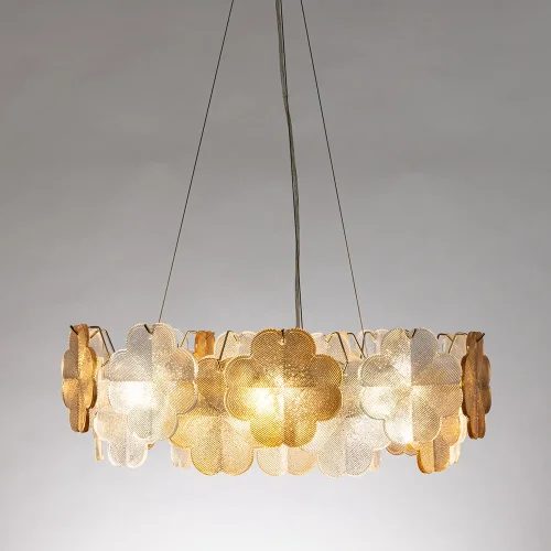 Люстра подвесная Mallika A4077SP-7GO Arte Lamp янтарная прозрачная на 7 ламп, основание золотое в стиле современный флористика  фото 2