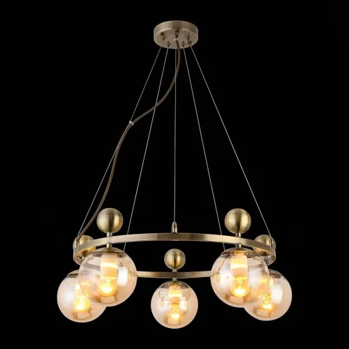 Люстра подвесная Pechio SLE106303-05 Evoluce янтарная прозрачная на 5 ламп, основание бронзовое в стиле современный шар фото 4