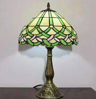 Настольная лампа Тиффани Ornament OFT852 Tiffany Lighting зелёная разноцветная 1 лампа, основание коричневое металл в стиле тиффани орнамент