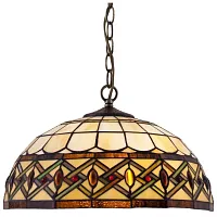 Люстра подвесная Тиффани 859-806-02 Velante коричневая бежевая на 2 лампы, основание коричневое в стиле тиффани орнамент