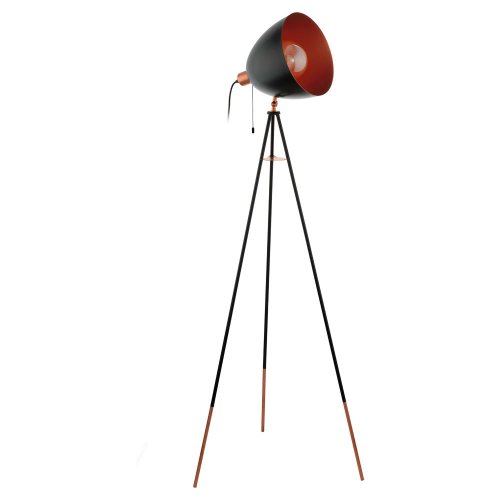 Торшер напольный лофт CHESTER 49386 Eglo прожектор на треноге чёрный медь 1 лампа, основание чёрное красное медь в стиле лофт
