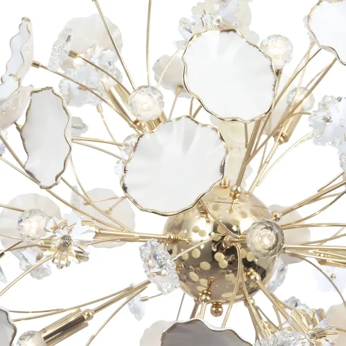 Люстра подвесная MARGO SP18 Crystal Lux прозрачная белая на 18 ламп, основание золотое в стиле флористика  фото 2