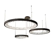 Люстра подвесная LED Рами 07668-80+60+40,19 Kink Light чёрная прозрачная на 1 лампа, основание чёрное в стиле современный кольца