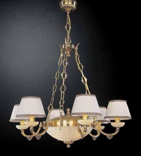 Люстра подвесная  L 5500/6+2 Reccagni Angelo белая янтарная на 8 ламп, основание золотое в стиле классика 
