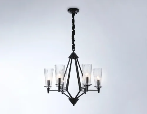 Люстра подвесная TR3237 Ambrella light прозрачная на 6 ламп, основание чёрное в стиле замковый кантри  фото 4