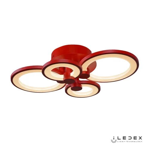 Люстра потолочная LED Ring A001/4 Red iLedex красная на 1 лампа, основание красное в стиле современный хай-тек с пультом кольца фото 3