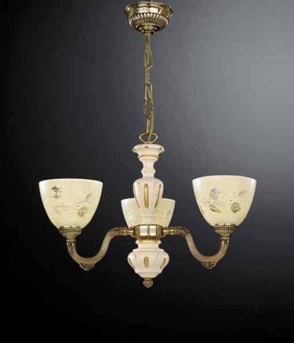Люстра подвесная  L 6958/3 Reccagni Angelo жёлтая на 3 лампы, основание золотое в стиле кантри классический 