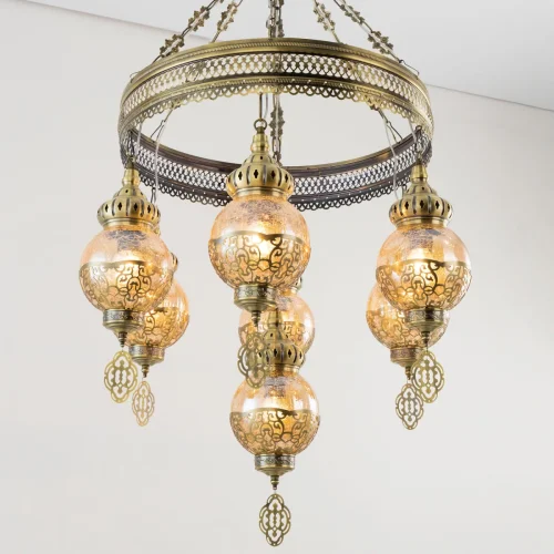 Люстра подвесная Каир CL419163 Citilux янтарная на 7 ламп, основание бронзовое в стиле восточный  фото 3
