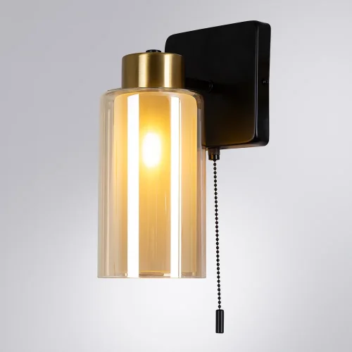 Бра с выключателем Leo A7027AP-1BK Arte Lamp янтарный на 1 лампа, основание чёрное в стиле лофт  фото 2