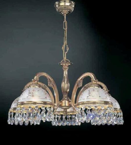 Люстра подвесная  L 6100/5 Reccagni Angelo белая прозрачная на 5 ламп, основание золотое в стиле классика 