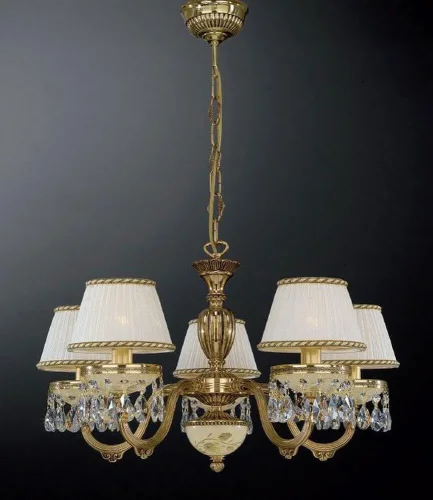 Люстра подвесная  L 6520/5 Reccagni Angelo жёлтая белая на 5 ламп, основание золотое в стиле классический 