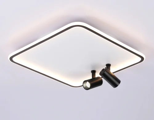 Светильник потолочный LED с пультом FL5115 Ambrella light белый чёрный 1 лампа, основание белое в стиле современный хай-тек квадраты фото 3
