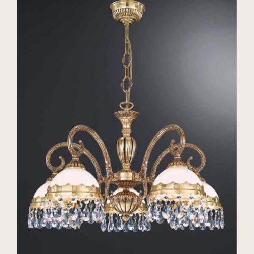 Люстра подвесная  L 7961/5 Reccagni Angelo белая на 5 ламп, основание золотое в стиле классический 