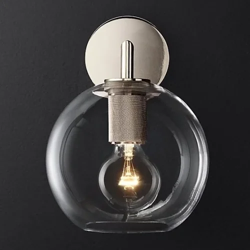 Бра RH Utilitaire Globe Shade Single Sconce Silver 123277-22 ImperiumLoft прозрачный на 1 лампа, основание никель в стиле лофт 