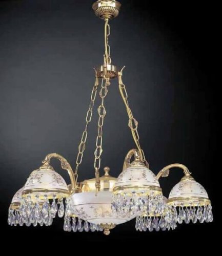 Люстра подвесная  L 6100/6+2 Reccagni Angelo прозрачная белая на 8 ламп, основание золотое в стиле классический 