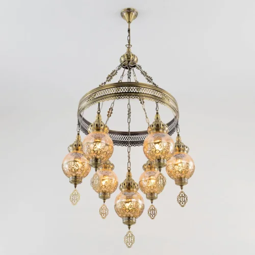 Люстра подвесная Каир CL419163 Citilux янтарная на 7 ламп, основание бронзовое в стиле восточный  фото 2