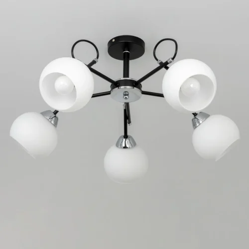 Люстра потолочная Стивен CL141251 Citilux белая на 5 ламп, основание чёрное в стиле современный шар фото 5