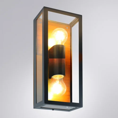 Настенный светильник Belfast A4569AL-2BR Arte Lamp уличный IP44 чёрный коричневый 2 лампы, плафон прозрачный в стиле классический E27 фото 3