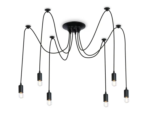 Светильник подвесной TR8178 Ambrella light без плафона 6 ламп, основание чёрное в стиле лофт паук