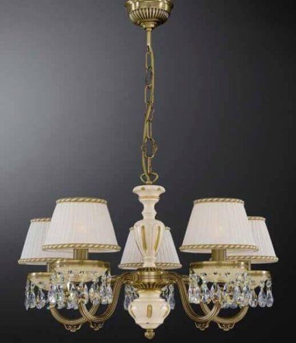 Люстра подвесная  L 6606/5 Reccagni Angelo белая жёлтая на 5 ламп, основание античное бронза в стиле классика 