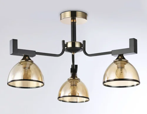 Люстра потолочная TR9098 Ambrella light янтарная на 3 лампы, основание чёрное золотое в стиле классический современный  фото 6