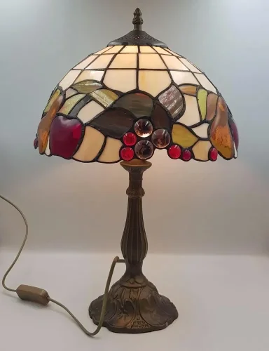 Настольная лампа Тиффани 850-804-01 Velante разноцветная 1 лампа, основание коричневое металл в стиле тиффани фрукты фото 2