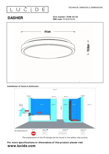 Светильник потолочный LED Dasher 79110/40/30 Lucide белый 1 лампа, основание чёрное в стиле современный  фото 5