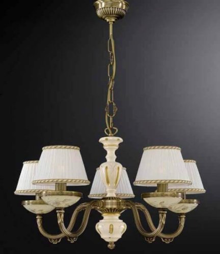 Люстра подвесная  L 6608/5 Reccagni Angelo жёлтая белая на 5 ламп, основание античное бронза в стиле классический кантри 
