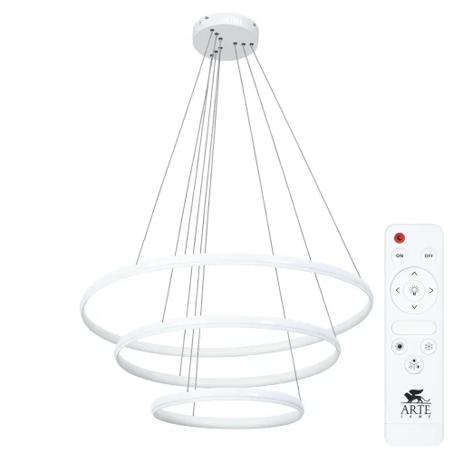 Люстра подвесная LED с пультом Meridiana A2198SP-3WH Arte Lamp белая на 1 лампа, основание белое в стиле современный хай-тек с пультом кольца