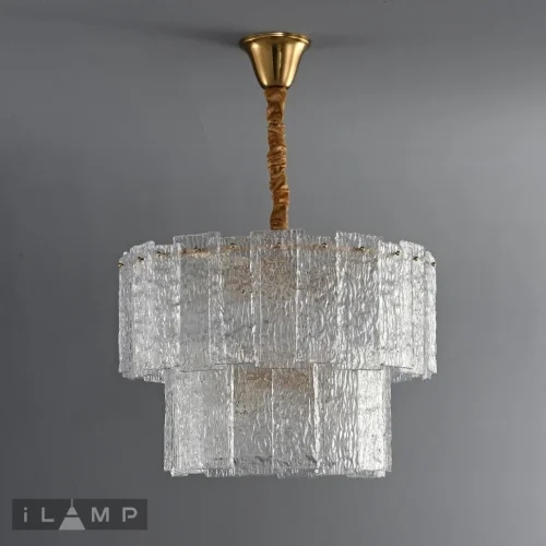 Люстра потолочная Manhattan P6315-D600 BR iLamp прозрачная на 10 ламп, основание латунь в стиле классический  фото 3