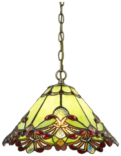 Люстра подвесная Тиффани 863-826-01 Velante разноцветная на 1 лампа, основание коричневое бронзовое в стиле тиффани орнамент