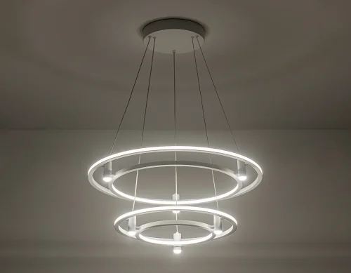 Люстра подвесная LED FL5542 Ambrella light белая на 1 лампа, основание белое в стиле современный хай-тек кольца фото 3