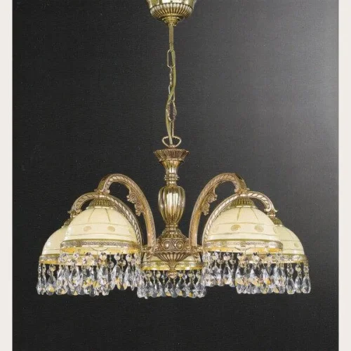 Люстра подвесная  L 7103/5 Reccagni Angelo бежевая на 5 ламп, основание золотое в стиле классический 