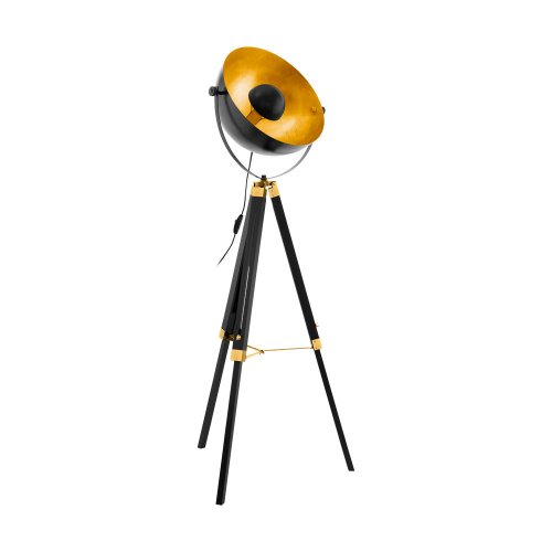 Торшер лофт COVALEDA 49618 Eglo прожектор на треноге золотой 1 лампа, основание чёрное в стиле лофт
