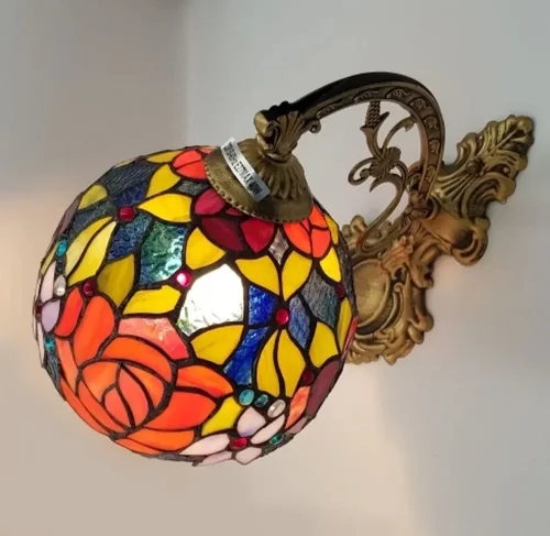 Бра Тиффани 828-801-01 Velante разноцветный красный на 1 лампа, основание бронзовое в стиле тиффани  фото 4