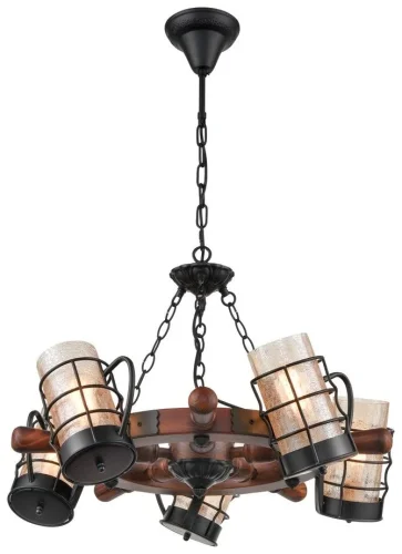 Люстра подвесная 561-703-05 Velante янтарная на 5 ламп, основание коричневое чёрное в стиле кантри 