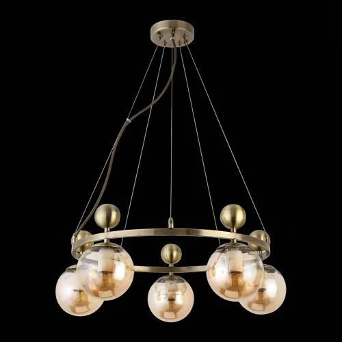 Люстра подвесная Pechio SLE106303-05 Evoluce янтарная прозрачная на 5 ламп, основание бронзовое в стиле современный шар фото 3