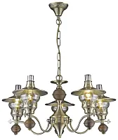 Люстра подвесная 305-503-05 Velante бронзовая прозрачная на 5 ламп, основание коричневое бронзовое в стиле кантри 