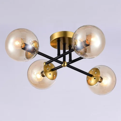 Люстра потолочная Памела CL144145 Citilux янтарная на 4 лампы, основание бронзовое в стиле лофт современный  фото 2