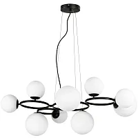 Люстра подвесная Globo 815097 Lightstar белая на 9 ламп, основание чёрное в стиле арт-деко молекула шар