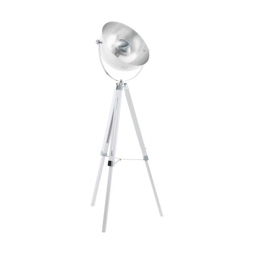 Торшер лофт COVALEDA 49877 Eglo прожектор на треноге серебряный хром белый 1 лампа, основание белое в стиле лофт
