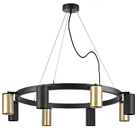 Люстра подвесная Rullo LR018404374 Lightstar золотая чёрная на 8 ламп, основание чёрное в стиле хай-тек 