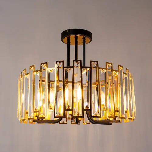Люстра потолочная Amber A1028PL-6BK Arte Lamp прозрачная золотая на 6 ламп, основание чёрное в стиле классический  фото 4