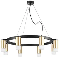 Люстра подвесная Rullo LR0184081 Lightstar золотая на 8 ламп, основание чёрное в стиле хай-тек Люстра подвесная Rullo LR0184081 Lightstar золотая на 8 ламп, основание чёрное в стиле хай-тек