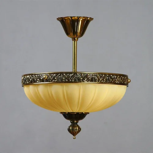 Люстра на штанге  LUGO 8539/30 PL PB AMBIENTE by BRIZZI янтарная бежевая на 3 лампы, основание бронзовое в стиле классический 