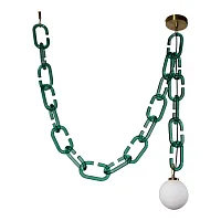 Светильник подвесной Chain 10128C Green LOFT IT белый 1 лампа, основание золотое зелёное в стиле современный шар