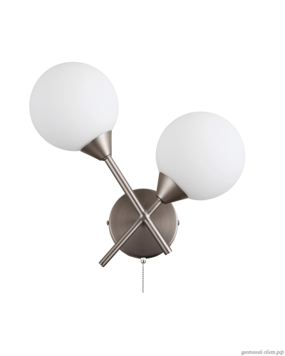 Бра с выключателем Molecule V10844-2W Moderli белый на 2 лампы, основание матовое хром в стиле современный молекула шар