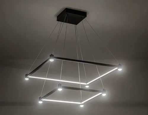 Люстра подвесная LED FL5597 Ambrella light чёрная на 1 лампа, основание чёрное в стиле современный хай-тек квадраты фото 3